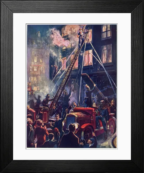Framed Print : Rescued by Firemen 1928 drawn by R.B. Ogle Framed Print : Rescued by Firemen 1928 drawn by R.B. Ogle