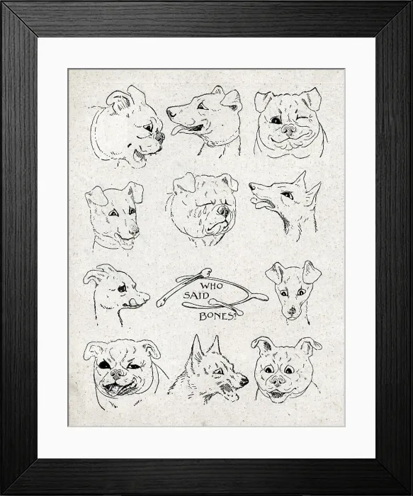 Framed Print : Who said Bones, Louis Wain dogs Framed Print : Who said Bones, Louis Wain dogs