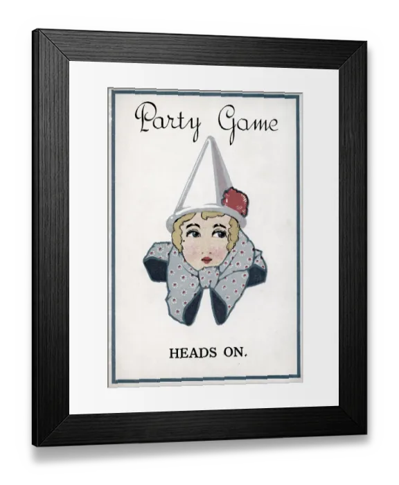 Framed Print : Art Deco Party Game Card, Heads On Framed Print : Art Deco Party Game Card, Heads On