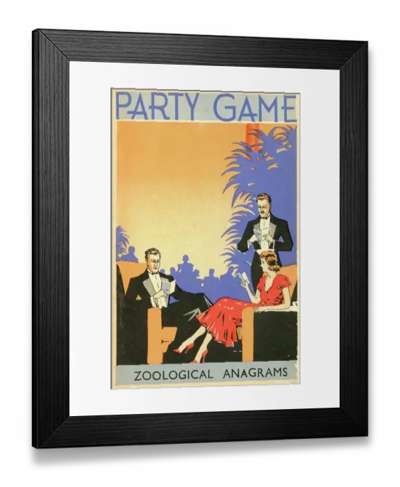 Framed Print : Art Deco Party Game Card, Zoological Anagrams Framed Print : Art Deco Party Game Card, Zoological Anagrams