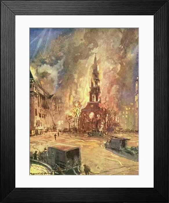 Framed Print : Fires spreading uncontrolled during WWII air raid Framed Print : Fires spreading uncontrolled during WWII air raid