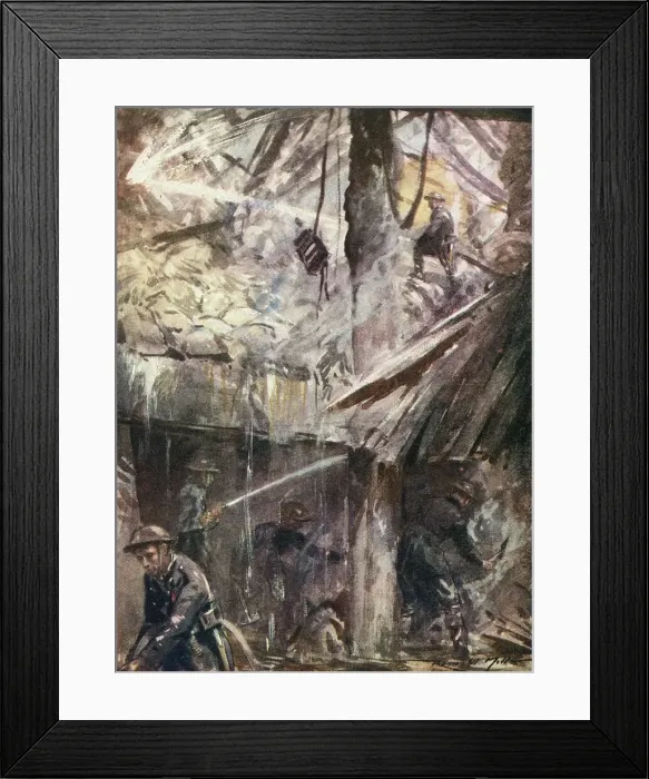 Framed Print : National Fire Service damping down after WWII air raid Framed Print : National Fire Service damping down after WWII air raid