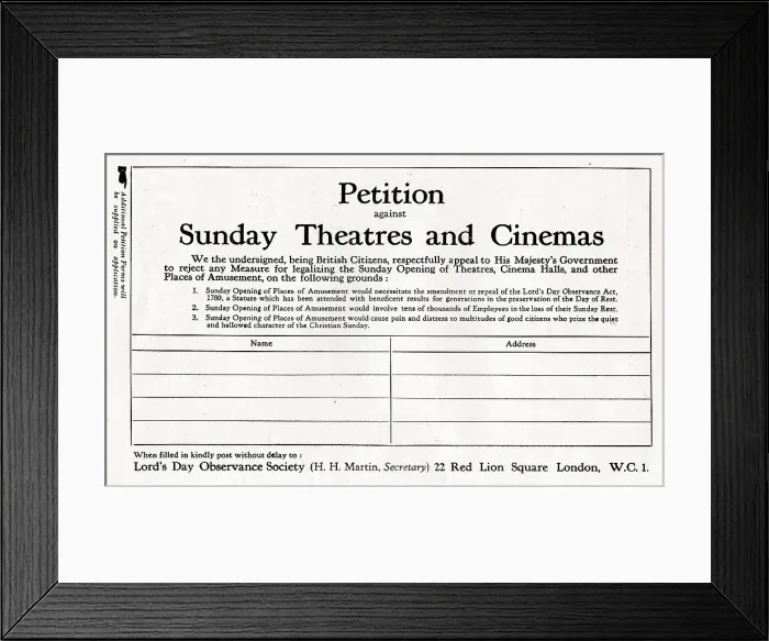 Framed Print : Petition form against Sunday opening of Theatres and Cinemas Framed Print : Petition form against Sunday opening of Theatres and Cinemas