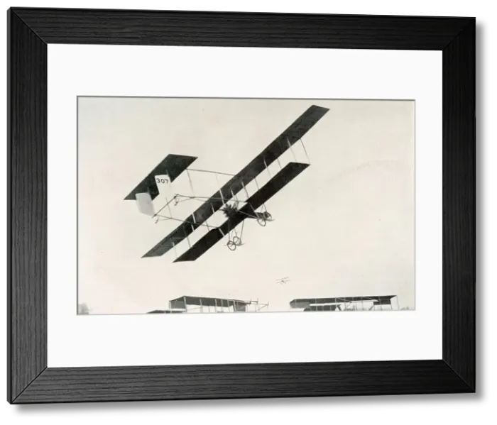 Framed Print : Claude Grahame-White flying one of his own box kites biplane Framed Print : Claude Grahame-White flying one of his own box kites biplane