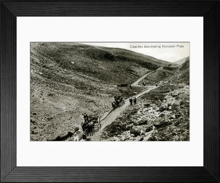 Framed Print : Coaches descend the Honister Pass, Lake District, Cumbria Framed Print : Coaches descend the Honister Pass, Lake District, Cumbria
