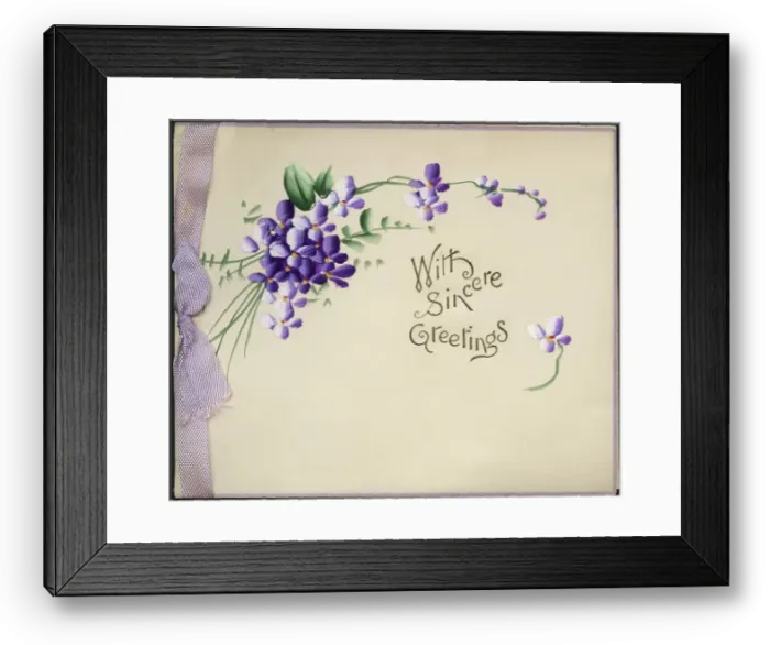 Framed Print : Greetings cards with purple flowers and silk ribbon Framed Print : Greetings cards with purple flowers and silk ribbon