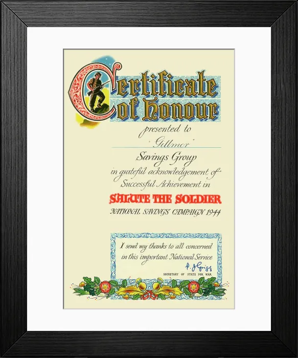 Framed Print : WW2 - Certificate - Salute the Soldier - Savings Campaign Framed Print : WW2 - Certificate - Salute the Soldier - Savings Campaign
