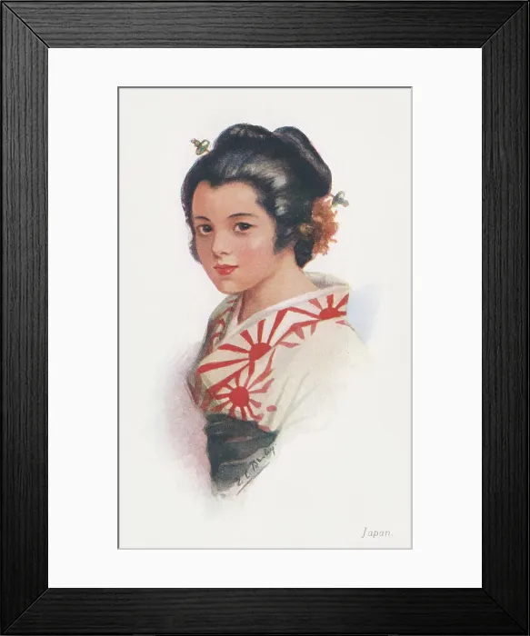 Framed Print : Japan. Head and shoulders portrait of a patriotic young girl Framed Print : Japan. Head and shoulders portrait of a patriotic young girl