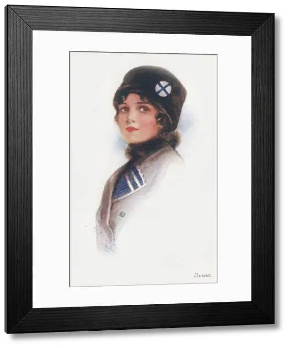 Framed Print : Russia. Head and shoulders portrait of a patriotic young girl Framed Print : Russia. Head and shoulders portrait of a patriotic young girl