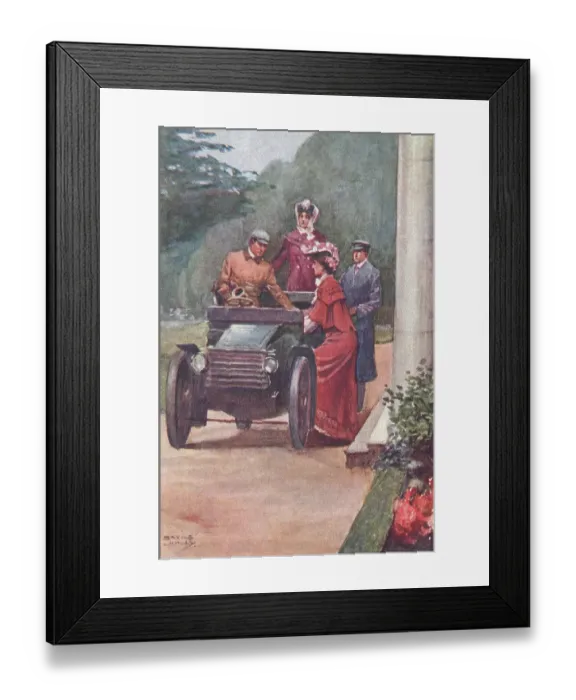 Framed Print : Motoring. Coupé outside of a mansion house collecting passengers Framed Print : Motoring. Coupé outside of a mansion house collecting passengers