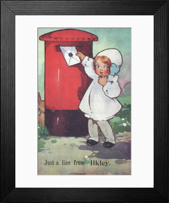 Framed Print : Postbox. Just a line from Ilkley'. Young girl posting a letter Framed Print : Postbox. Just a line from Ilkley'. Young girl posting a letter