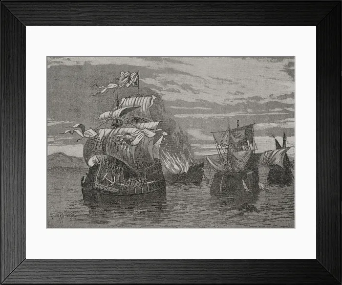 Framed Print : Naval battle of Sant Feliu de Guixols, 1285. Roger Framed Print : Naval battle of Sant Feliu de Guixols, 1285. Roger