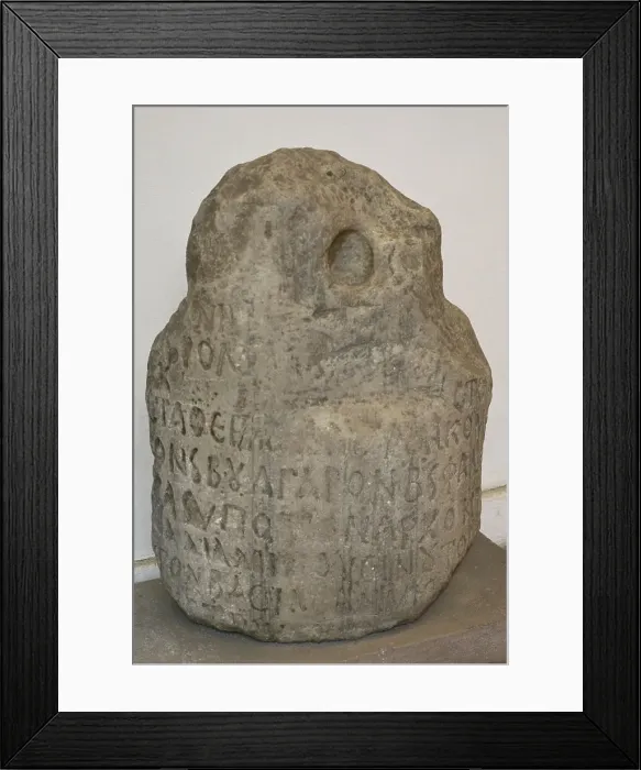 Framed Print : Remains of a column with the text of a peace treaty Framed Print : Remains of a column with the text of a peace treaty