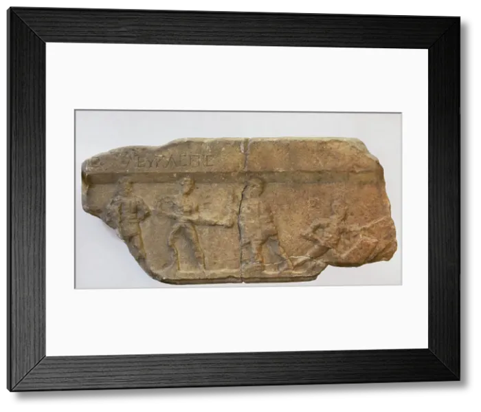 Framed Print : Gladiator fight. Fragment of a marble slab. From Framed Print : Gladiator fight. Fragment of a marble slab. From