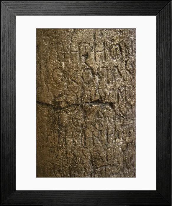 Framed Print : Detail of a column with memorial inscription of Framed Print : Detail of a column with memorial inscription of
