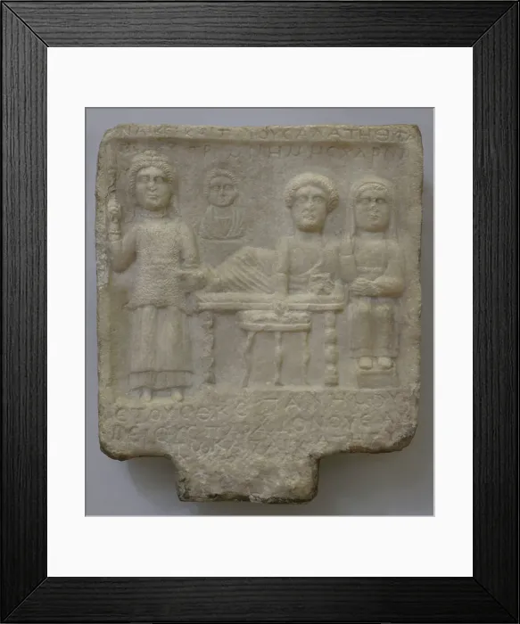 Framed Print : Goddess Bendis and a family group. Stele of Bithys Framed Print : Goddess Bendis and a family group. Stele of Bithys