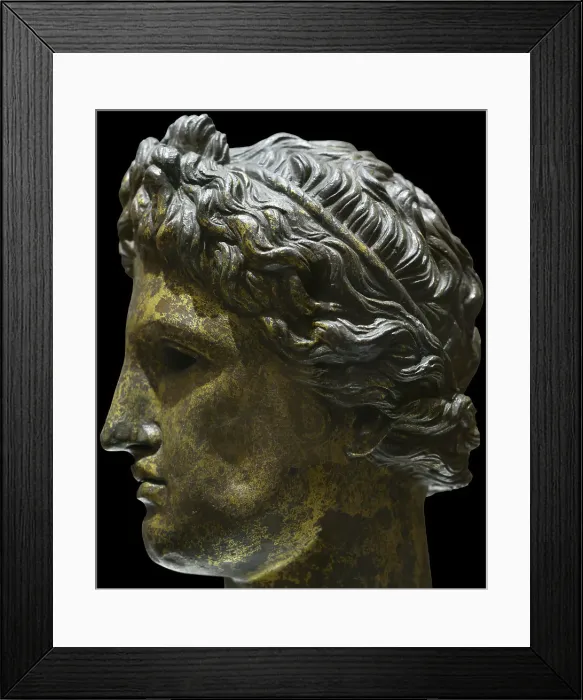 Framed Print : Head from a statue of Apollo. Bronze. 2nd-3rd Framed Print : Head from a statue of Apollo. Bronze. 2nd-3rd
