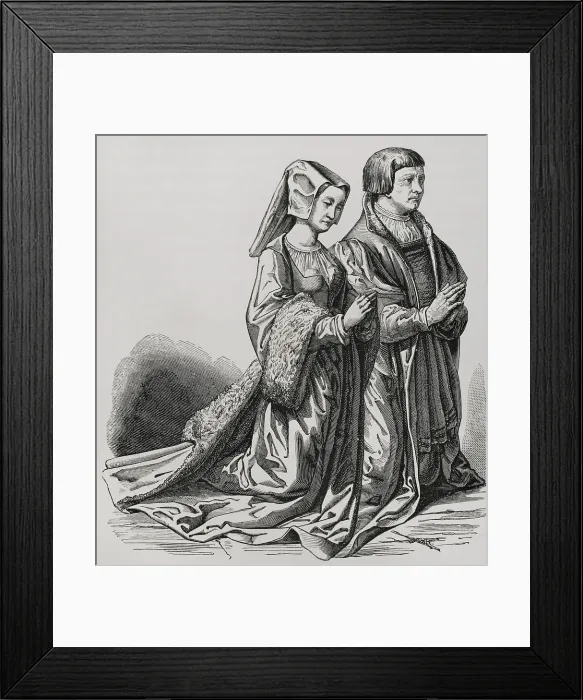 Framed Print : Bourgeois of Ghent in ceremonial costume, kneeling Framed Print : Bourgeois of Ghent in ceremonial costume, kneeling