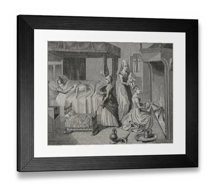 Framed Print : The bedroom of a parturient. Facsimile of an engraving Framed Print : The bedroom of a parturient. Facsimile of an engraving