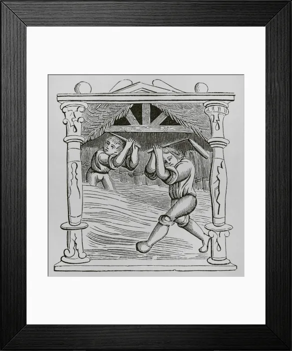 Framed Print : Threshing wheat, 16th century. Engraving Framed Print : Threshing wheat, 16th century. Engraving