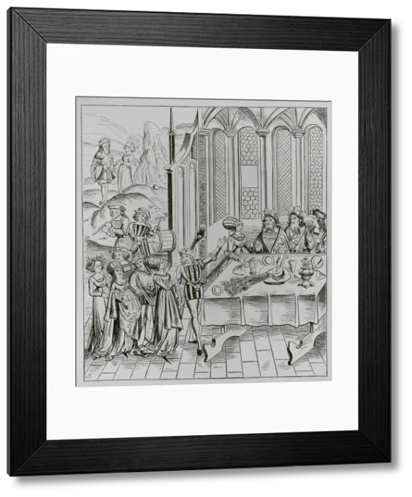 Framed Print : State banquet. Serving the peacok. 19th century Framed Print : State banquet. Serving the peacok. 19th century