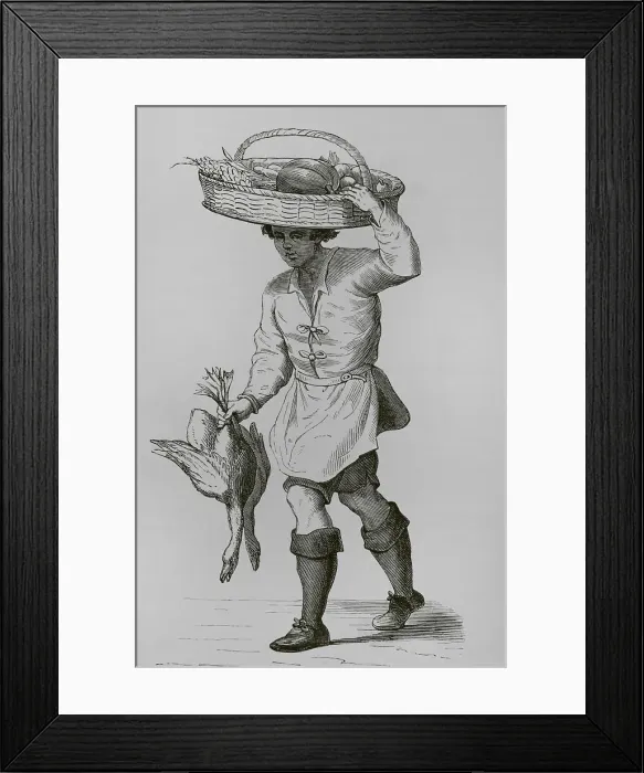 Framed Print : Poultry dealer. Facsimile of a 16th century engraving Framed Print : Poultry dealer. Facsimile of a 16th century engraving