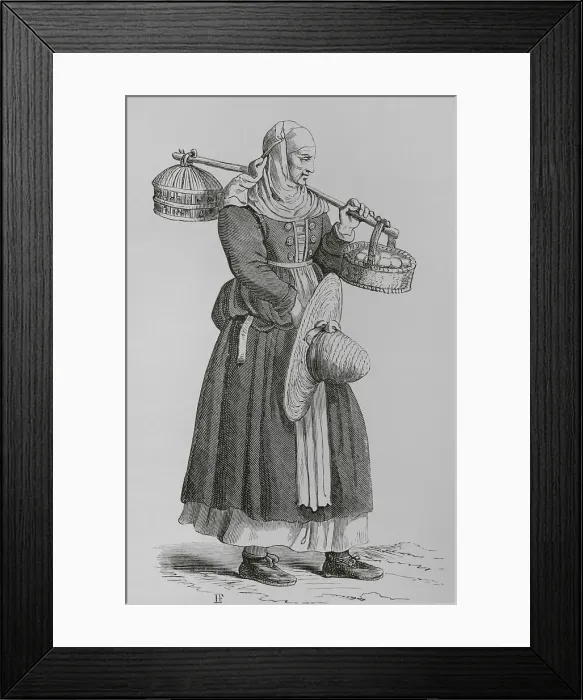 Framed Print : Dealer in eggs. Engraving after a 16th-century Framed Print : Dealer in eggs. Engraving after a 16th-century