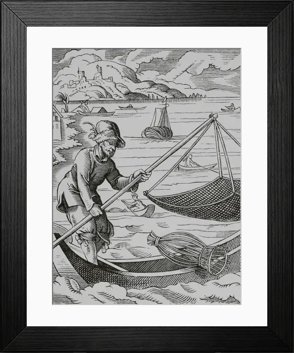 Framed Print : The fisherman, 16th century. Engraving Framed Print : The fisherman, 16th century. Engraving