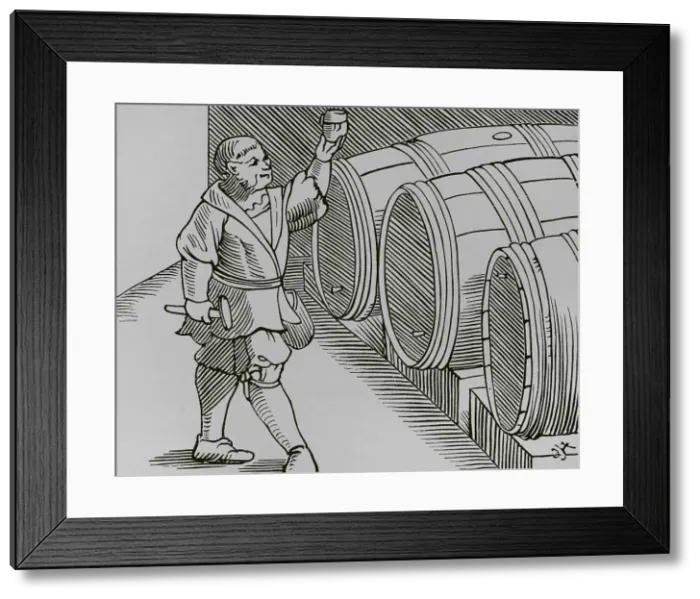Framed Print : The sommelier in his function. Engraving after Framed Print : The sommelier in his function. Engraving after