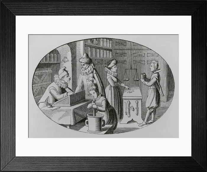 Framed Print : French druggist and grocer, 16th century. Engraving