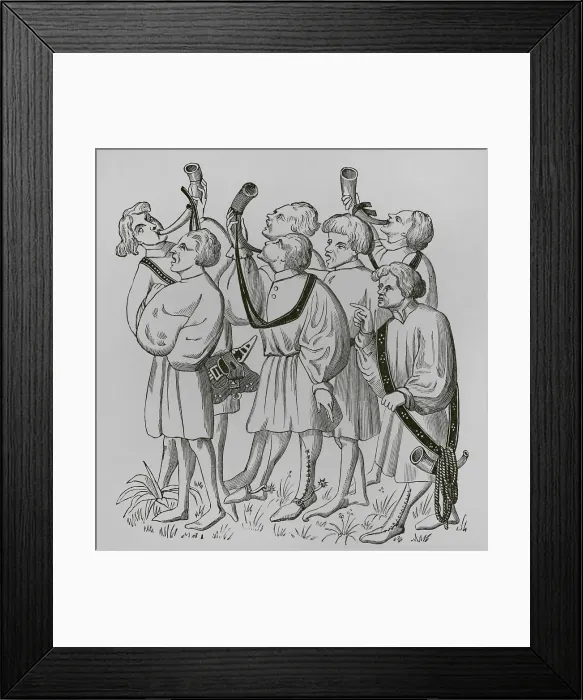 Framed Print : How to shout and blow horns. Facsimile of an engraving Framed Print : How to shout and blow horns. Facsimile of an engraving