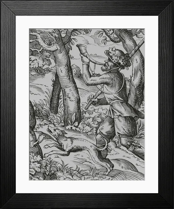 Framed Print : German hunter, 16th century. Engraving Framed Print : German hunter, 16th century. Engraving