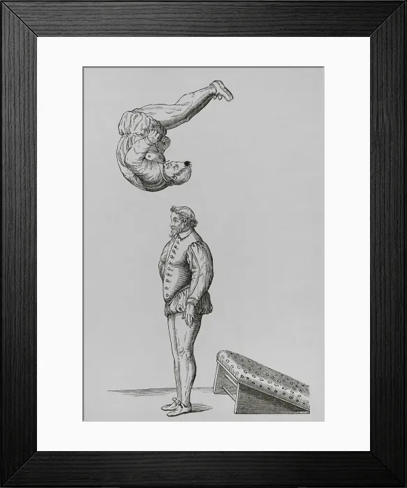 Framed Print : Somersault using a springboard. Facsimile of an