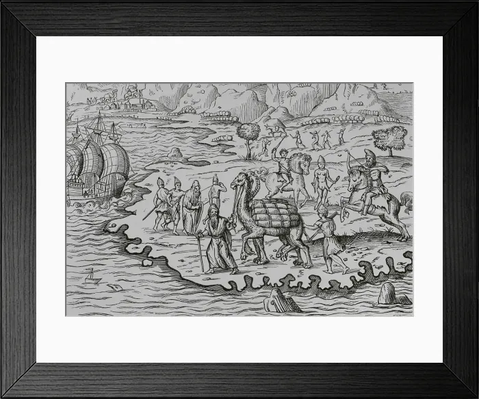Framed Print : Transport of goods by camel for loading onto ships Framed Print : Transport of goods by camel for loading onto ships