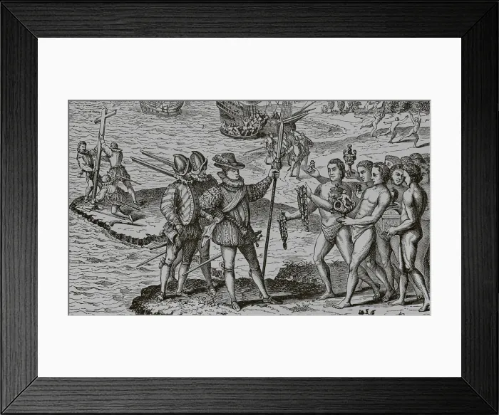Framed Print : Landing of Christopher Columbus (1451-1506) Framed Print : Landing of Christopher Columbus (1451-1506)
