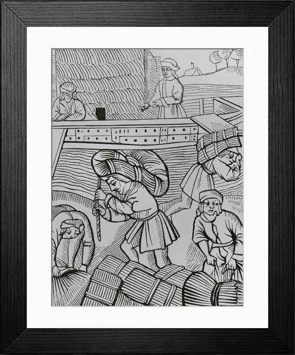 Framed Print : France. Carriers of hay. Facsimile of an engraving from 1528 Framed Print : France. Carriers of hay. Facsimile of an engraving from 1528