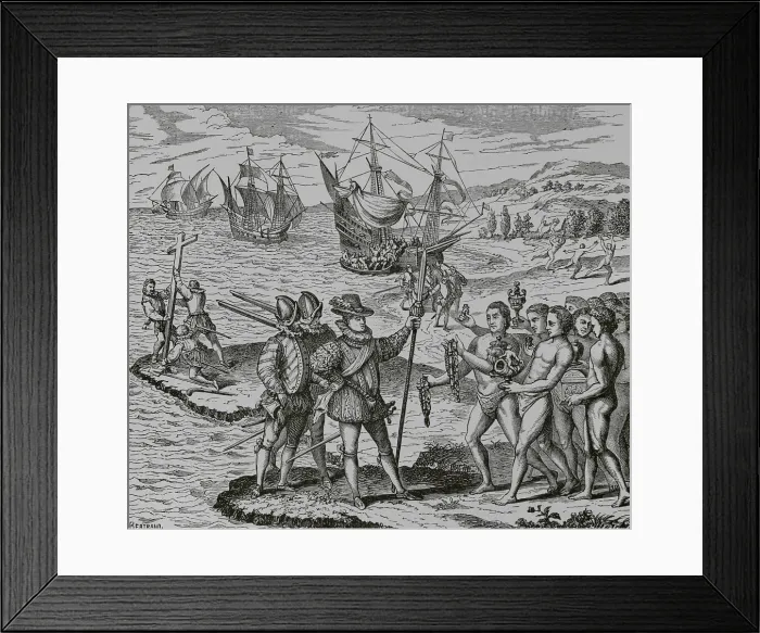 Framed Print : Landing of Christopher Columbus (1451-1506) Framed Print : Landing of Christopher Columbus (1451-1506)