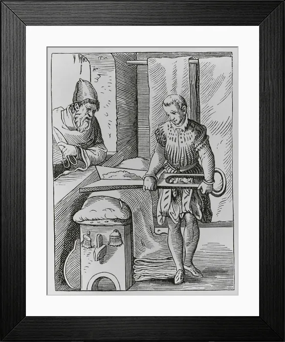 Framed Print : The trades. Clothworker, 16th century. Engraving Framed Print : The trades. Clothworker, 16th century. Engraving