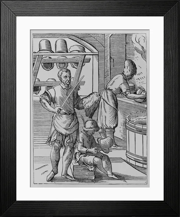 Framed Print : The trades. The hatter, 16th century. Engraving Framed Print : The trades. The hatter, 16th century. Engraving