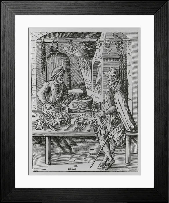 Framed Print : The spur maker The armourer, 16th century. Engraving