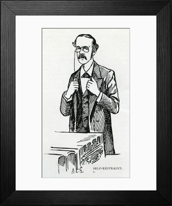 Framed Print : Arthur Balfour, M.P. - cartoon caricature Self-Restraint Framed Print : Arthur Balfour, M.P. - cartoon caricature Self-Restraint