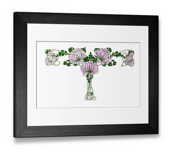 Framed Print : Greetings Card Art Nouveau Lilac Chrysanthemum Flower Swag Framed Print : Greetings Card Art Nouveau Lilac Chrysanthemum Flower Swag