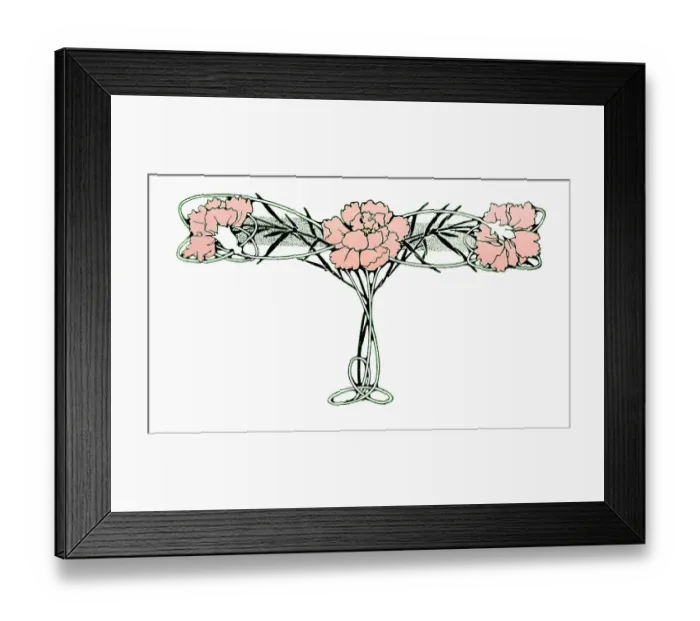 Framed Print : Art Nouveau Pink Carnation, Poppies Flower Swag Framed Print : Art Nouveau Pink Carnation, Poppies Flower Swag