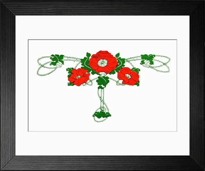 Framed Print : Greetings Card Art Nouveau Poppy or Lancashire Rose Framed Print : Greetings Card Art Nouveau Poppy or Lancashire Rose