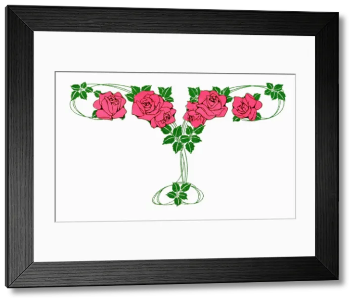Framed Print : Greetings Card Art Nouveau Red Rose, Roses Flower Swag Framed Print : Greetings Card Art Nouveau Red Rose, Roses Flower Swag