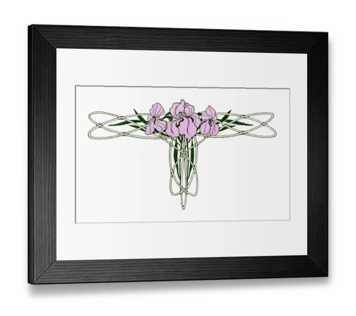 Framed Print : Greetings Card Art Nouveau Lilac Flag Iris Flower Swag Framed Print : Greetings Card Art Nouveau Lilac Flag Iris Flower Swag