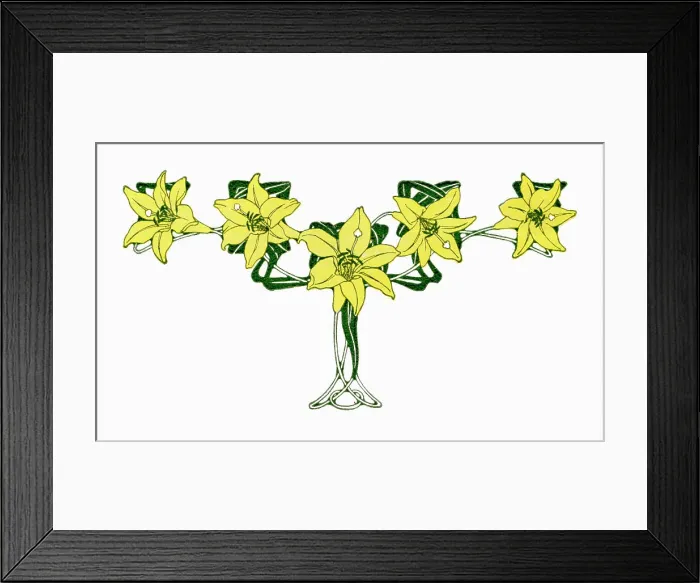 Framed Print : Greetings Card Art Nouveau Yellow Lily, Lillies Flower Swag Framed Print : Greetings Card Art Nouveau Yellow Lily, Lillies Flower Swag