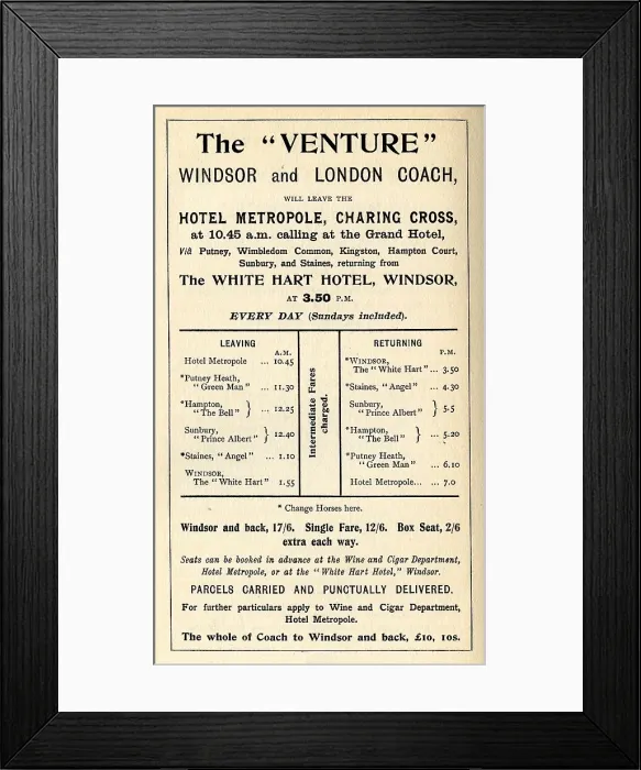 Framed Print : Fare card London to Windsor Public Horse-drawn Coach Framed Print : Fare card London to Windsor Public Horse-drawn Coach