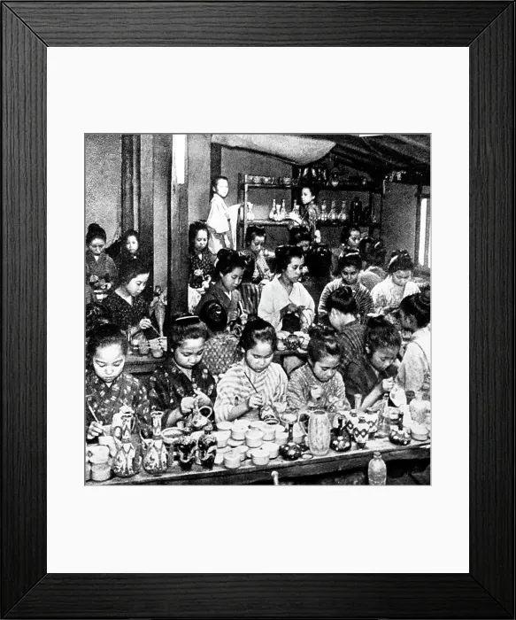 Framed Print : Decorating pottery, Japan, early 1900s Framed Print : Decorating pottery, Japan, early 1900s