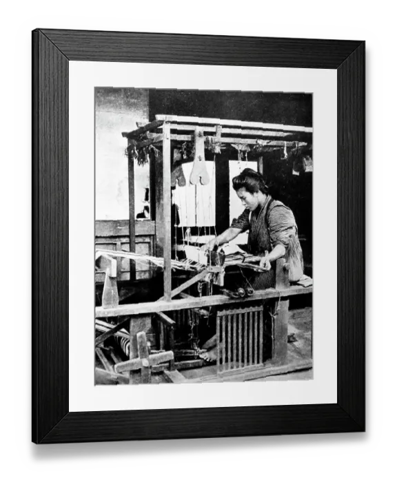 Framed Print : Weaving cotton with a hand loom, Japan, early 1900s Framed Print : Weaving cotton with a hand loom, Japan, early 1900s